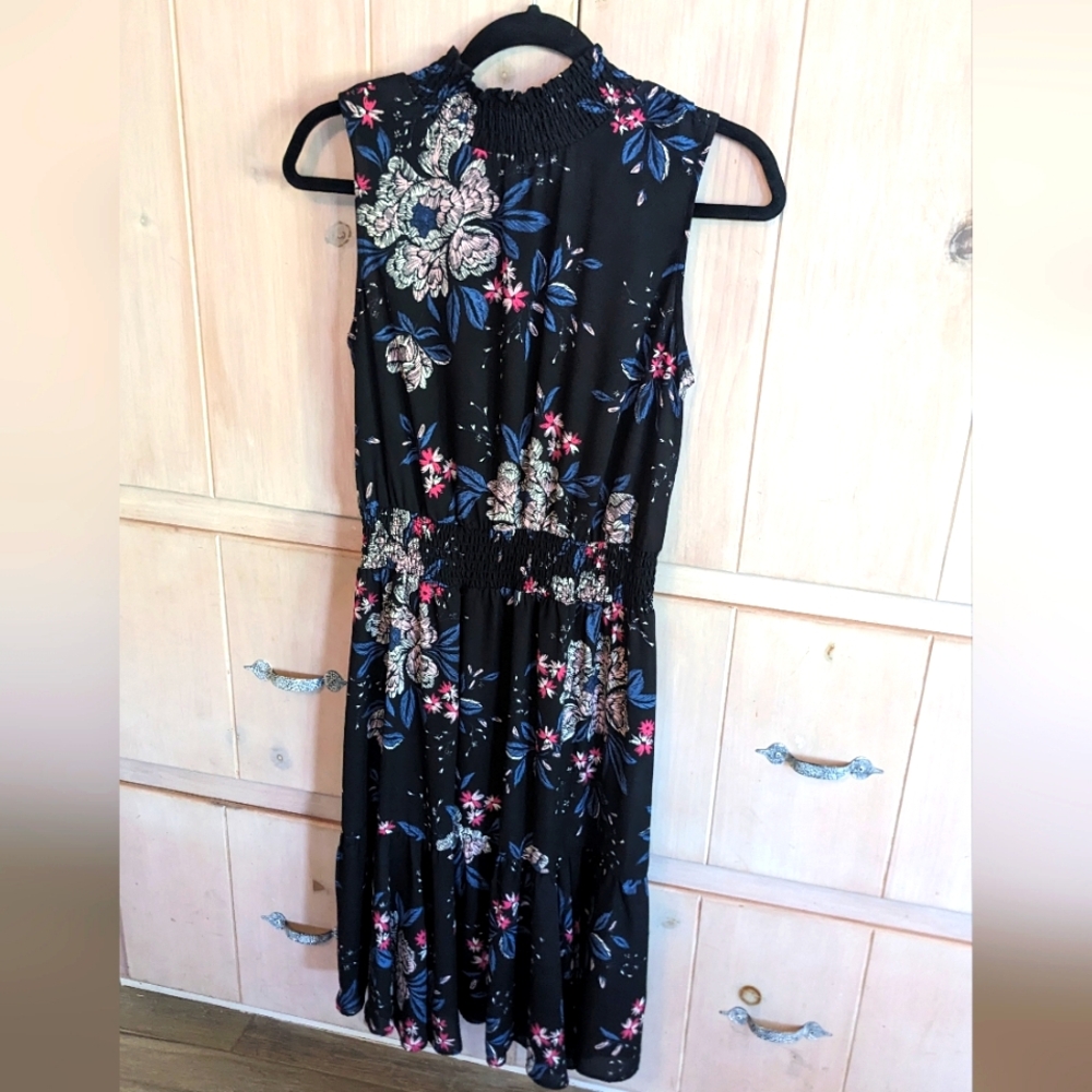 Nanette Lepore Blue Pink Sleeveless Mock Neck Midi Dress